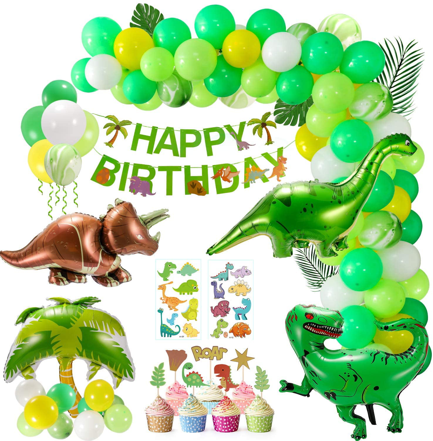 2/3pcs Reusable Happy Birthday Party Foil Balloons Round Dinosaur Balloon Decor 