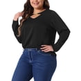 thumbnail image 4 of Blusa básica de mujer plus size Agnes Orinda, con cuello en V, manga larga, corte frontal con cadena metálica, talla 4X, color negro, 4 of 5