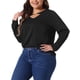 thumbnail image 4 of Blusa básica de mujer plus size Agnes Orinda, con cuello en V, manga larga, corte frontal con cadena metálica, talla 2X, color negro, 4 of 5