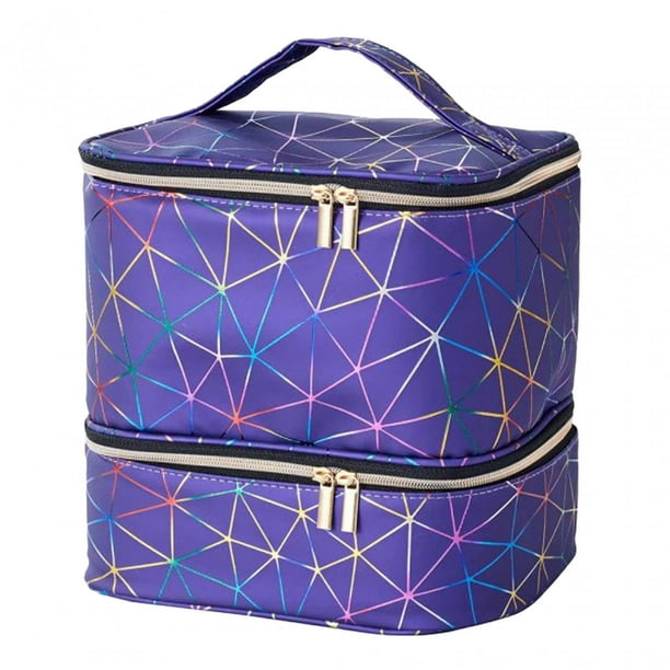 Estuche de transporte de doble capa, organizador de esmaltes de uñas con asa, estuche de viaje Azul profundo
