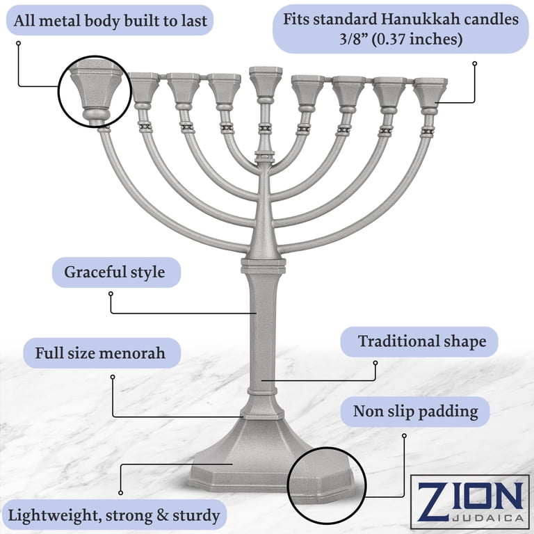 Zion Judaica Classic Graceful Menorah, 9.5" Satin Silver photo 2