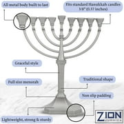 Traditional Classic Hanukkah Menorah - 9.5 Tall Graceful Style Candle Minorah Precision Die Cast Non Tarnish (Satin Silver) By Zion Judaica