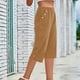 thumbnail image 4 of Puntoco Pantalones cortos de algodón para mujer Pantalones casuales con bolsillos y botones recortados de color liso a la moda para mujer, 4 of 5