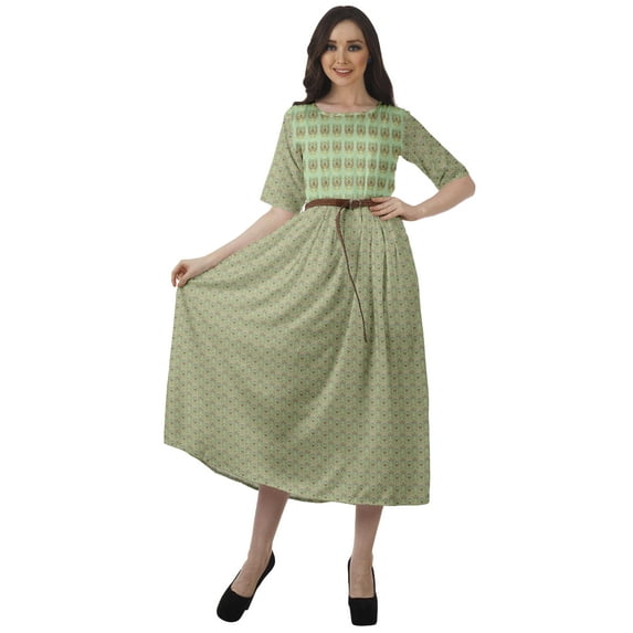 Moomaya Printed Swing Dress Women Midi Dress Short Sleeve Casual Work Dress