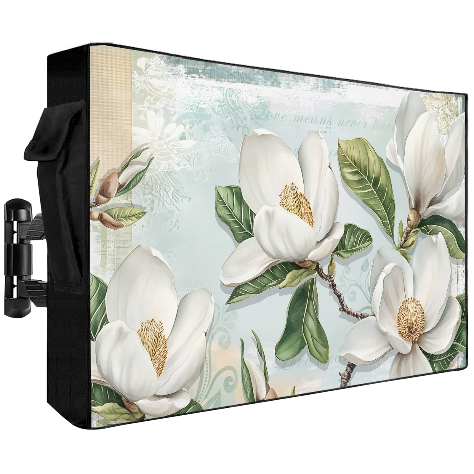 Outdoor TV Cover Farmhouse Magnolia Flowers Weatherproof Waterproof Outside TV Protector with Zipper,Retro Pastoral Blossom Floral Smart Television Screen Cover for 52 to 55Inch Screens