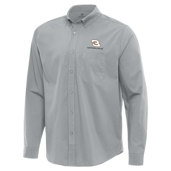 Men's Antigua  Gray Austin Dillon Flight Woven Tri-Blend Long Sleeve Button-Down Shirt