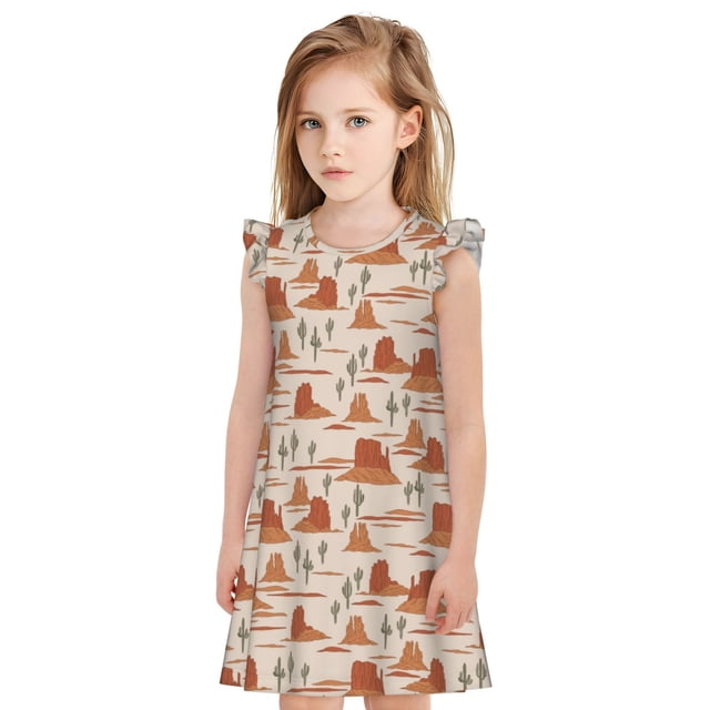 Balery Western Desert Nature Landscape Camisón de princesa para niñas, pijama de algodón con mangas abullonadas, suave y bonito.-Small