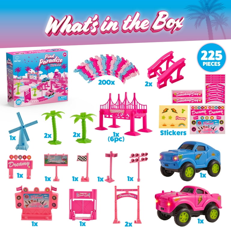 USA Toyz Pink Paradise Adventure Tracks – 225pc Vehicle Playset
