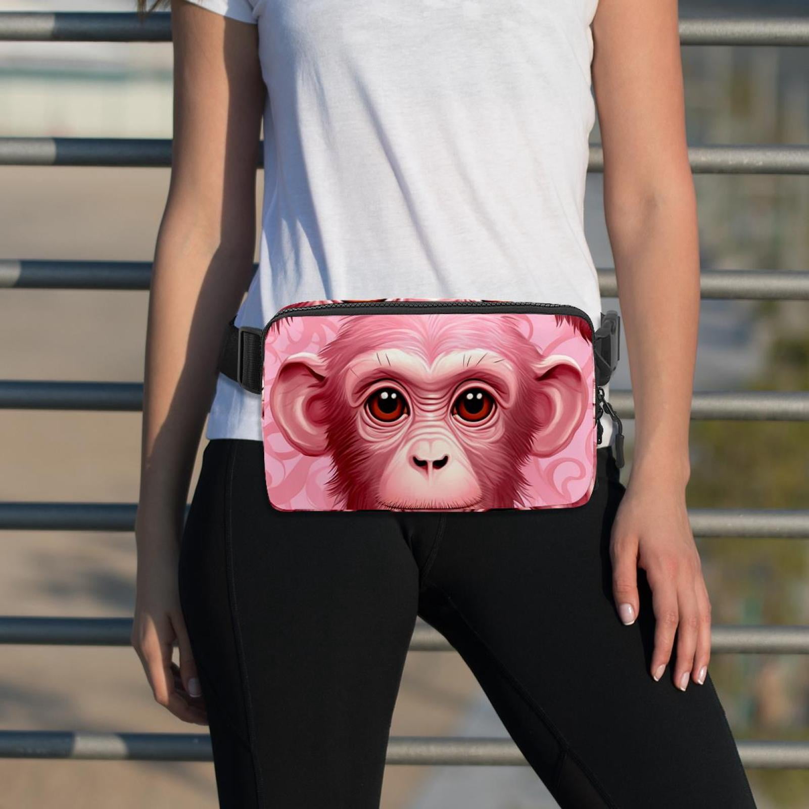 Pink monkey orangutan Lightweight Adjustable Waist Packs Crossbody Bag Fanny Pack with Extension Strap Unisex
