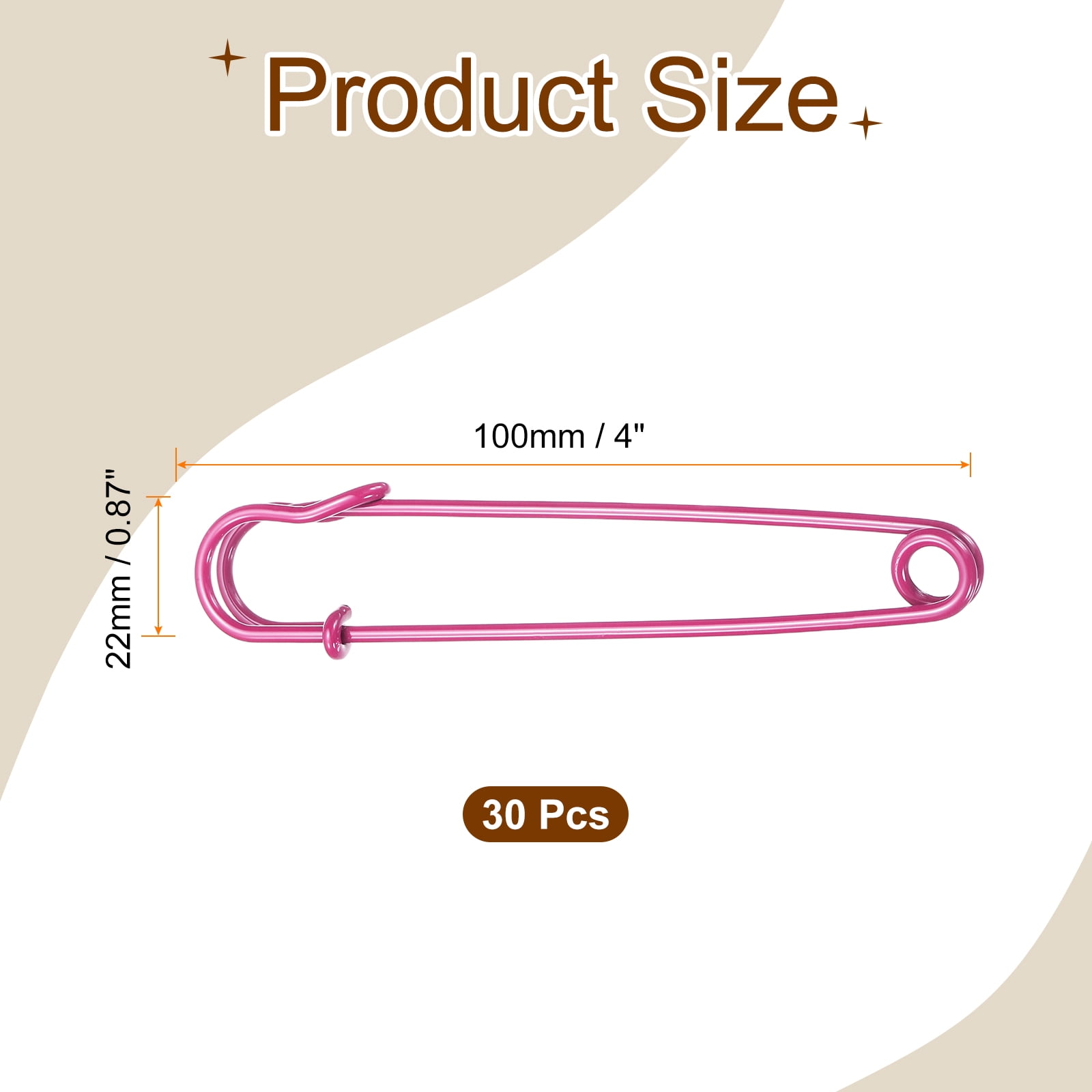 Uxcell 30pcs Safety Pins 100mm Baked Paint Large Safety Pin for Clothes, Rose Red