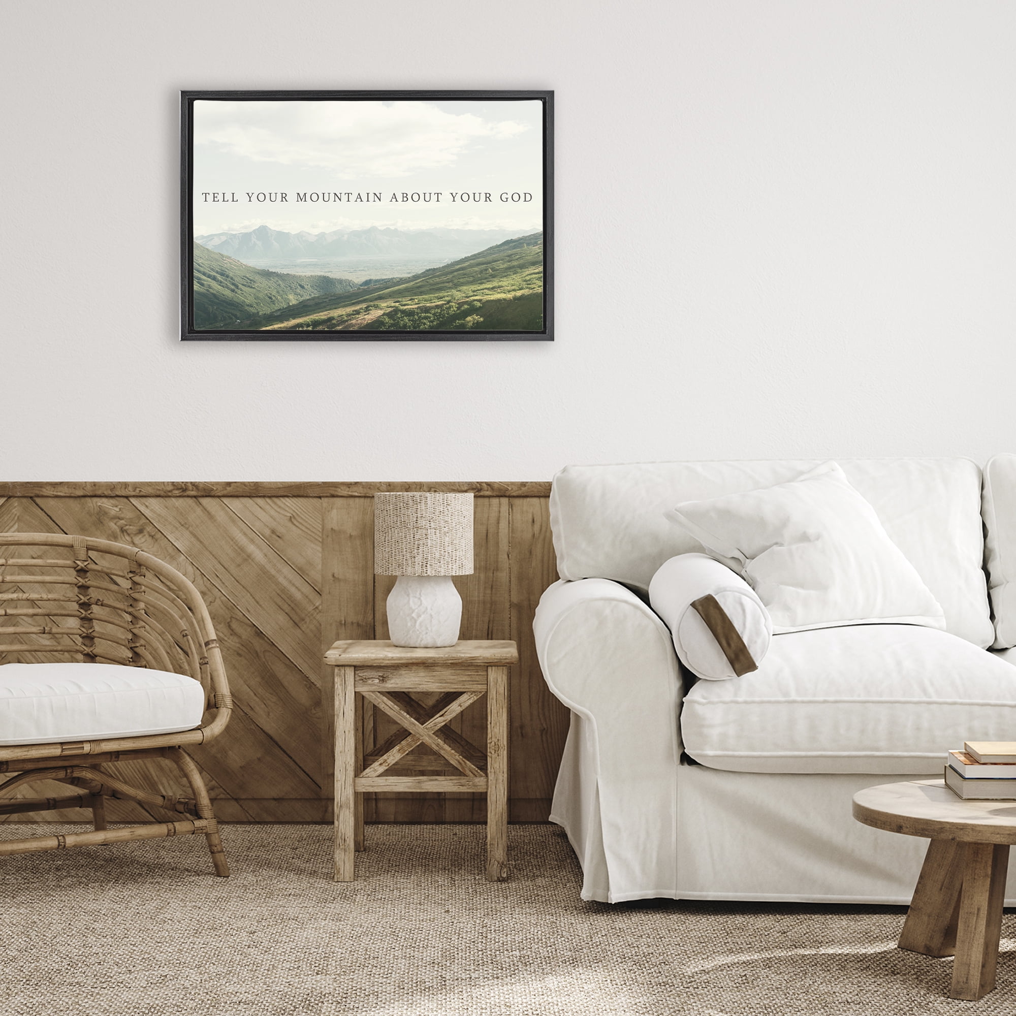 Stupell Industries Tell Your Mountain About God Black Framed Floater Canvas Wall Art, design by Kali Wilson
