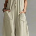 thumbnail image 5 of Women's Casual Solid Color Linen Sleeveless Jumpsuit Romper Overalls, Relaxed Fit Flowy Breathable Lightweight, Lounge Wear Vacation Travel Essentials for Women | Aestivo,Khaki L, 5 of 5
