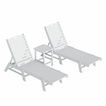 WestinTrends Malibu 3 Pieces Chaise Lounge Set with Side Table, All Weather Poly Lumber Outdoor Lounge Chairs Set of 2 and End Table, White