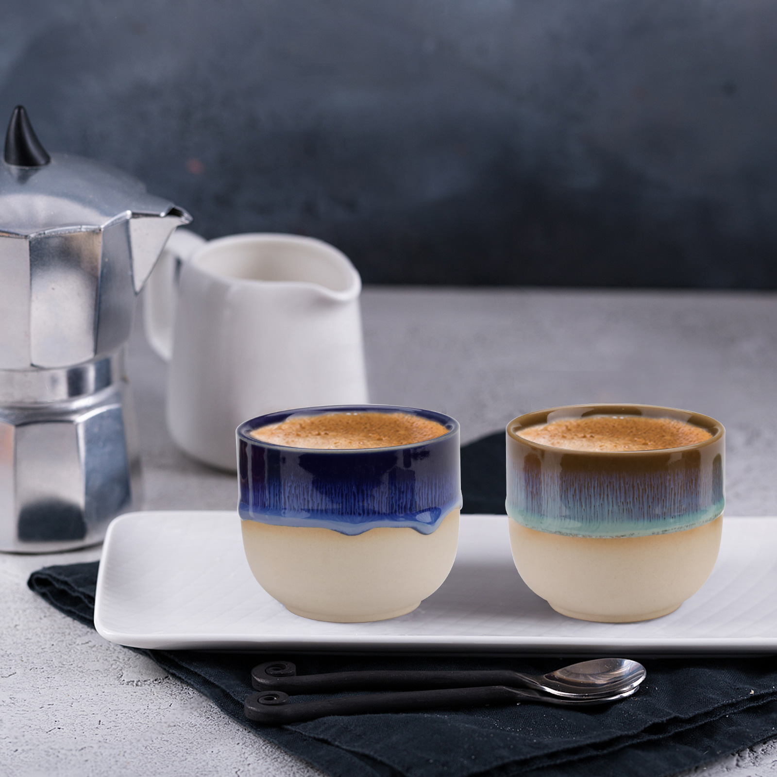 4 Pieces Handleless Porcelain Espresso Cups Set, 5 Oz Porcelain Espresso Mugs, Semi-Glaze Clay Demitasse Coffee Cups for Home Office Mocha Tea Machine (2.3" x 2.7", Colorful)