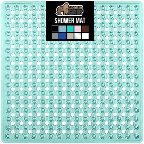 GORILLA GRIP Patented Shower and Bathtub Mat, 21x21, Square Bath Tub Stall Floor Mat, Turquoise