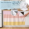thumbnail image 5 of Colorful Stripe Cabinet Curtain 32"Wx55"L,Dustproof Pantry Door Curtain W/ Self Adhesive Tape,Modern Pink Red Yellow Vertical Striped Tall Storage Cover Privacy Drape for Bathroom Kitchen, 5 of 9