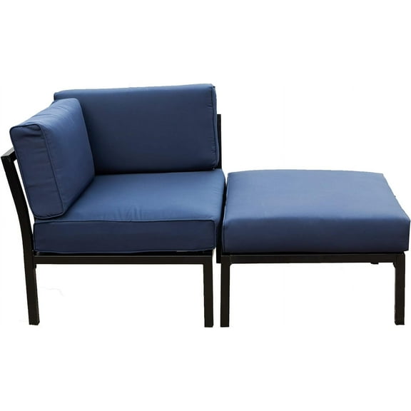 LOKATSE HOME 2 Piece Outdoor Patio Furniture Loveseat Couch with Corner Sofa and Metal Steel Frame Ottoman, Blue
