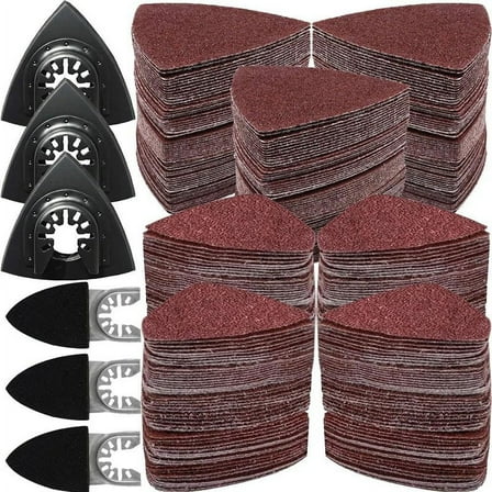 246Pcs Oscillating Tool Sanding Pad Kit, 3Pcs Triangle Sanding Pads and 3Pcs Finger Sanding Pad, 240Pcs Sandpaper