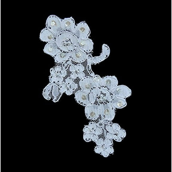 Altotux White French Lace Bridal Beaded Sequins Applique by 2 pieces (F5 7.25"x3.75" White)