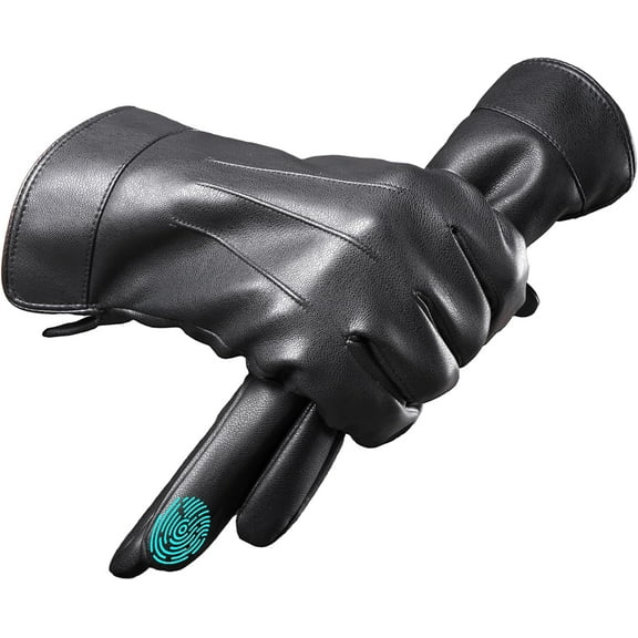 Jtbuh XLY Winter PU Leather Gloves for Men Cold Weather Touchscreen Driving Warm Fleece Lined