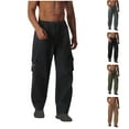 thumbnail image 1 of Styesk Men's Pants Men's Solid Color Drawstring Elastic Waistband Multi Pocket Workwear Pants, 1 of 7