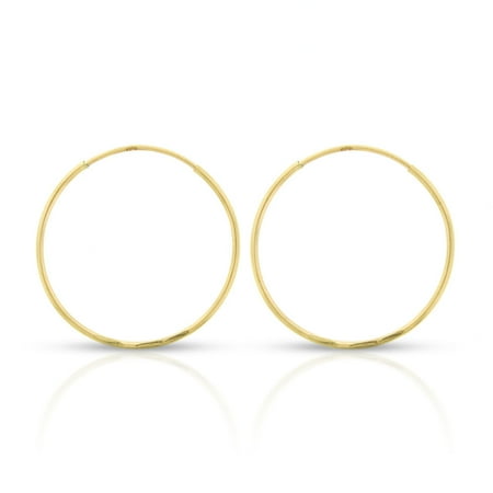 14k Yellow Gold Womens Diamond Cut 0.8mm Round Endless Tube Hoop Earrings 18mm Diameter