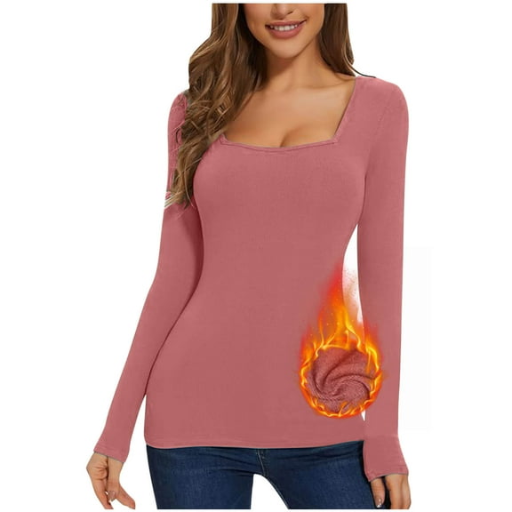 GuangCheng Womens Long Sleeve Blouses Square Neck Tops Ribbed Knit Fall Basic Crop Shirts