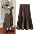 thumbnail image 4 of Quixlent Women Maxi Skirt Elastic High Waist A-Line Long Skirt Solid Color Large Hem Pleated Skirt Work Leisure Skirt Workwear, 4 of 7
