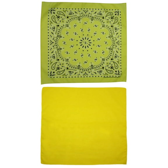 Traditional Paisley and Solid Color Double Sided Yellow Bandanas USA Made (Pack of 2)