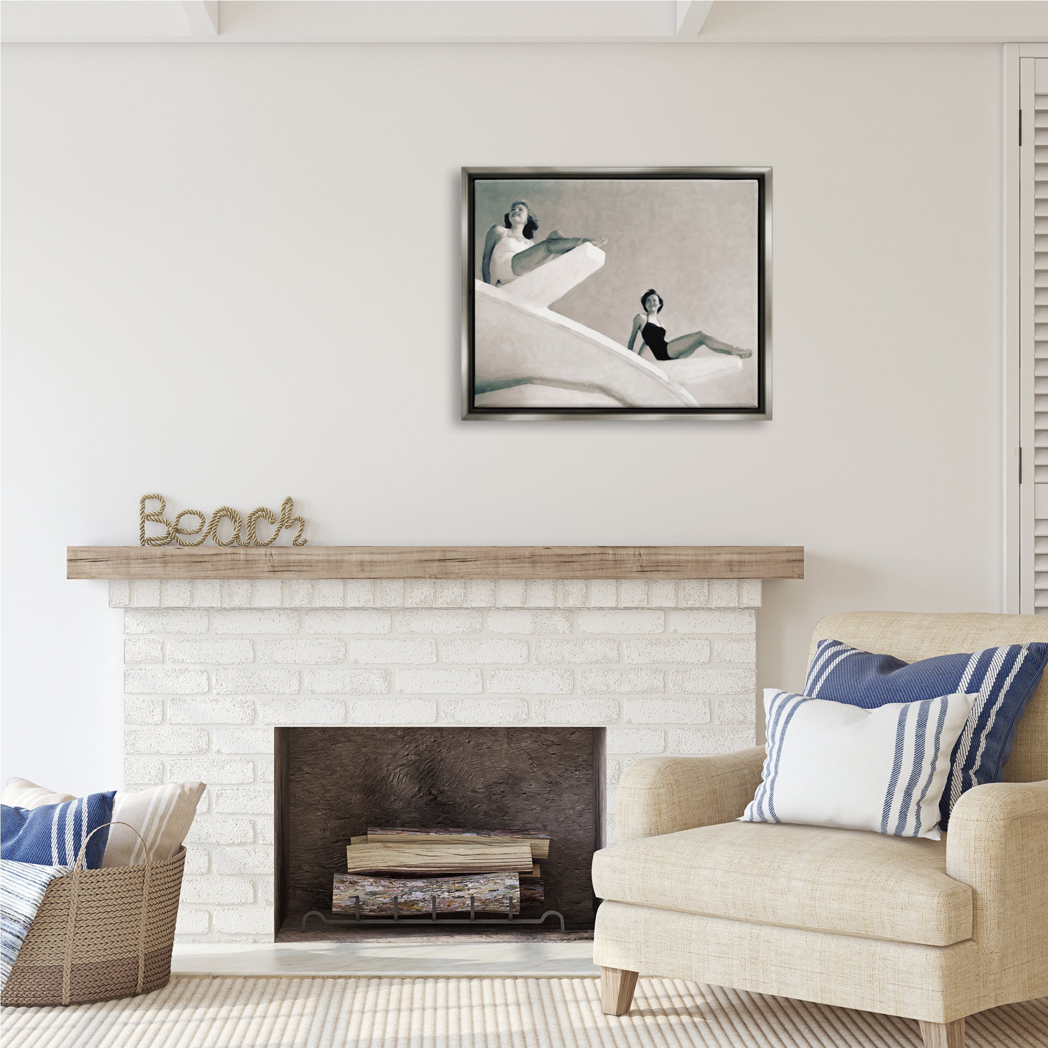 Stupell Industries Girls on Diving Boards Novelty Photography Gray Floater Framed Art Print Wall Art, 31 x 25
