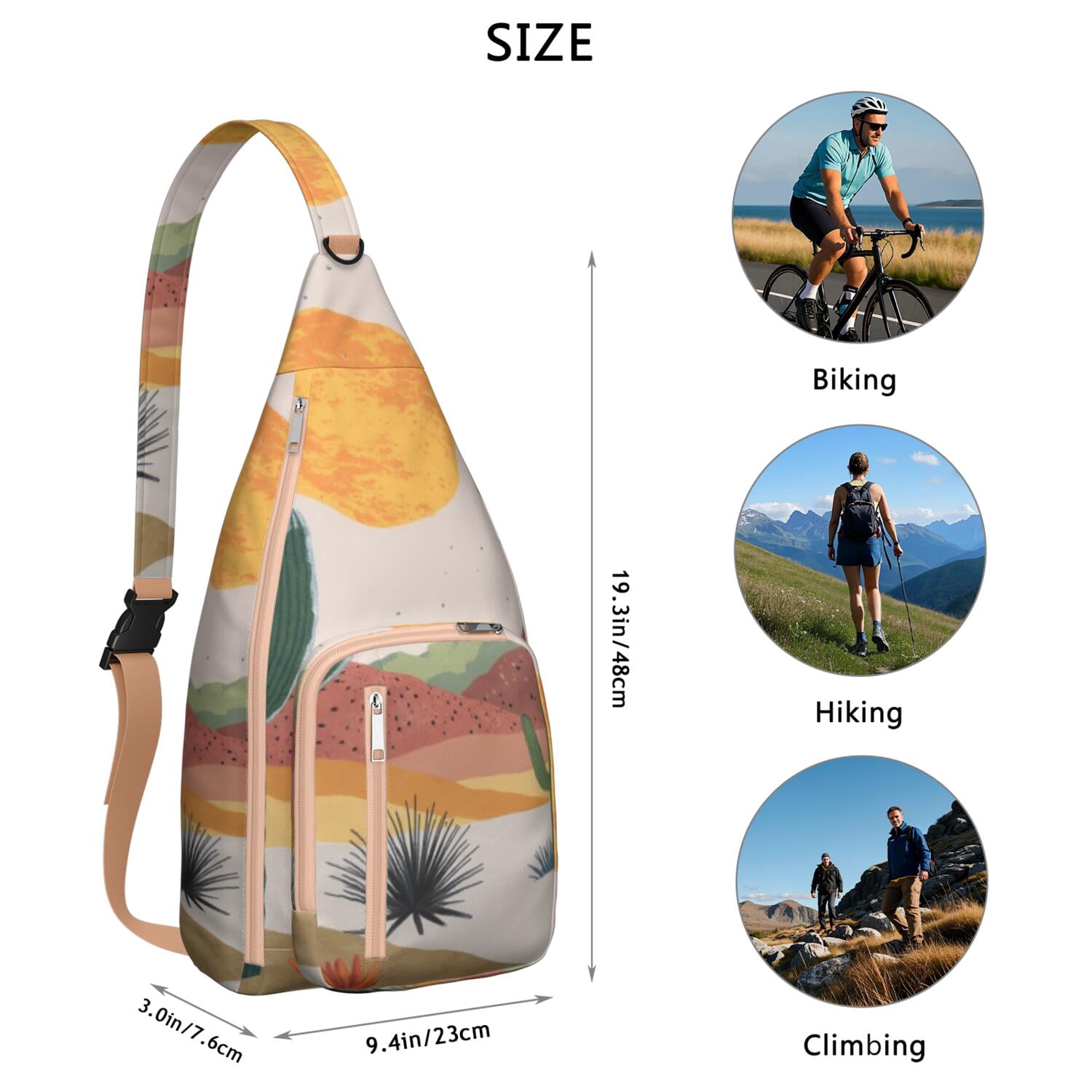 Fashion Chest Sling Bag Cactus Desert Trendy Sling Backpack for Women/Men Adjustable Lightweight Travel Hiking Casual Daypack for Young People