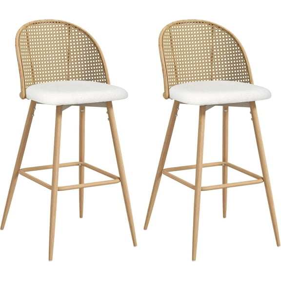 Coewske 2PCS Rattan Swivel Bar Stool Upholstered Counter Height Bar Chair Set w/ Metal Legs White