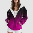 thumbnail image 2 of Womens Tops Casual Winter Basic Hooded Long Sleeve Cap One Shoulder with Pocket Gradient Print Hoodie Cotton Jacket Outerwear(Dark Purple,S), 2 of 4