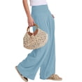 thumbnail image 6 of VDJ Womens Pants Summer Boho Elastic Wide Waistband Fashion Wide leg Beach Pants Sky Blue Ladies Trousers Size L, 6 of 7