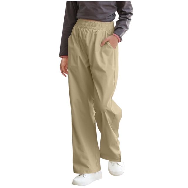 Odeerbi 3-15 Años Niños Niñas Pantalones Pata Ancha Verano Casual Cintura Elástica Color Sólido Pantalones Pata Recta