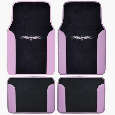 A Set of 4 Universal Fit Plush Carpet wiTrim Floor Mats For Cars / Trucks (Pink)