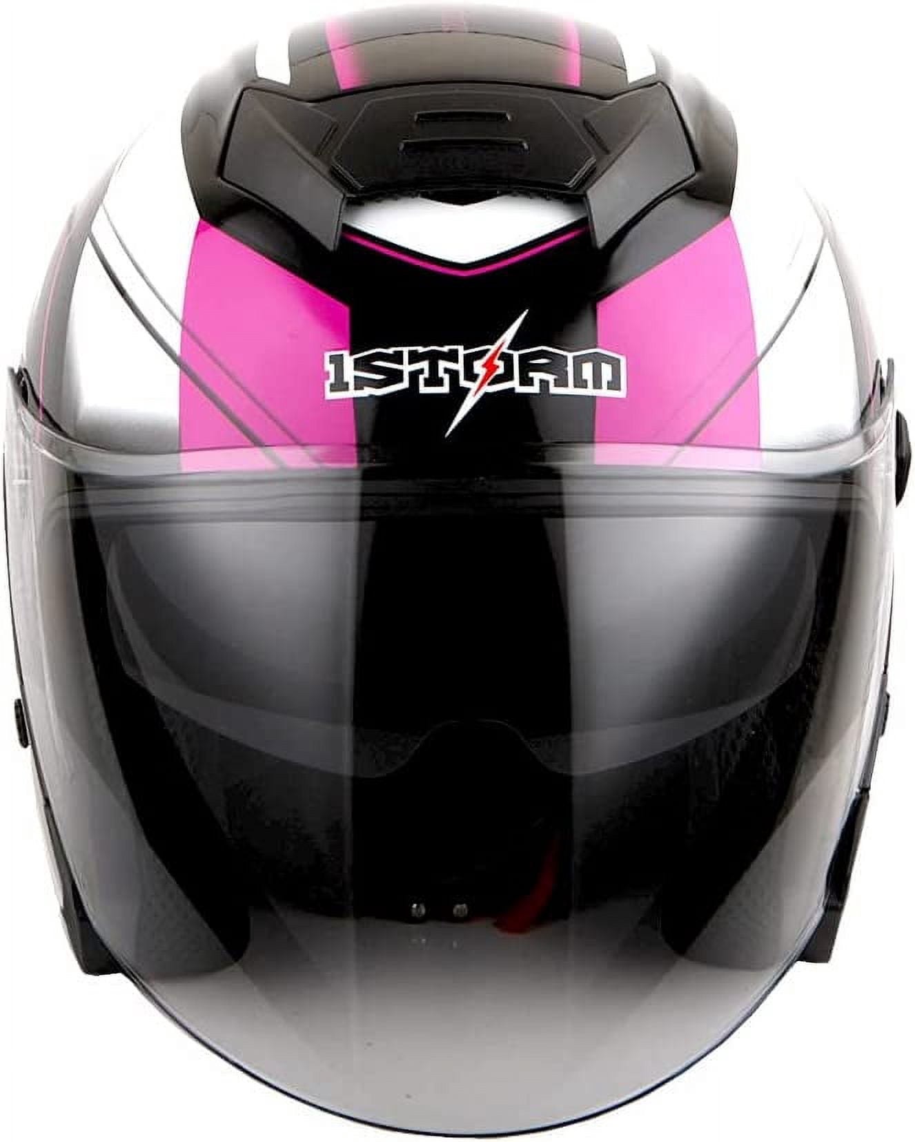 1STORM MOTORCYCLE OPEN FACE HELMET SCOOTER CLASSICAL KNIGHT BIKE DUAL LENS/SUN VISOR HJK526 Racing Pink