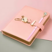 Retrok Heart-Shaped Lock Diary with Lock Key Diamond Pen ,144 Sheet Pink Secret Notebook PU Cover Personal Organizer Diary Lockable 5.3"x7" for Gift Women Artists Drawing Travel Journal School