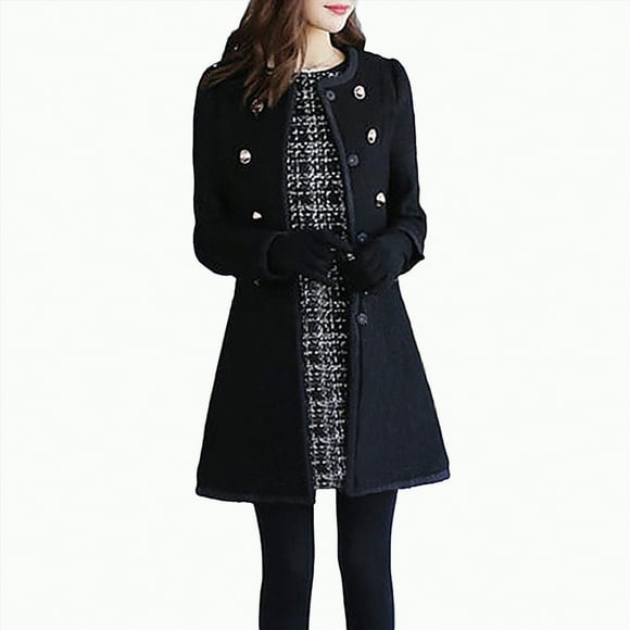 Splozh Winter Jackets Women Winter Warm Outwear Wool Lapel Trench Parka Coat Jacket Overcoat Black,M