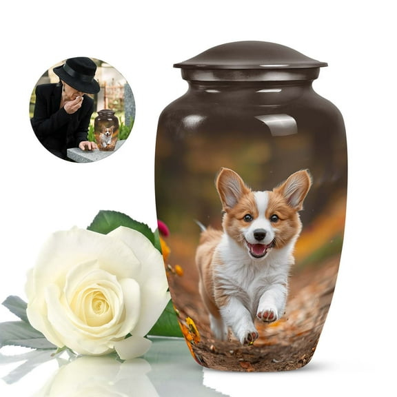 Cheerful Corgi Capers Adult Urns For Human Ashes - Large Decorative Urn - Cremation Urn For Human Ashes - Funeral Urn (Size -10inch)