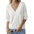 thumbnail image 2 of Half Sleeve Solid Color V Neck Women Casual Button Down Cardigan Knit Tops, 2 of 7