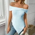 thumbnail image 2 of yillto Women's off Shoulder Short Sleeve Asymmetrical Hem Knit Blouse Tunic Tops Pullover Shirts, 2 of 7