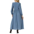 thumbnail image 3 of INSPIRE CHIC Women's Dresses Crew Neck Lantern Long Sleeves Chiffon Formal Maxi Dress XL Grey Blue, 3 of 6