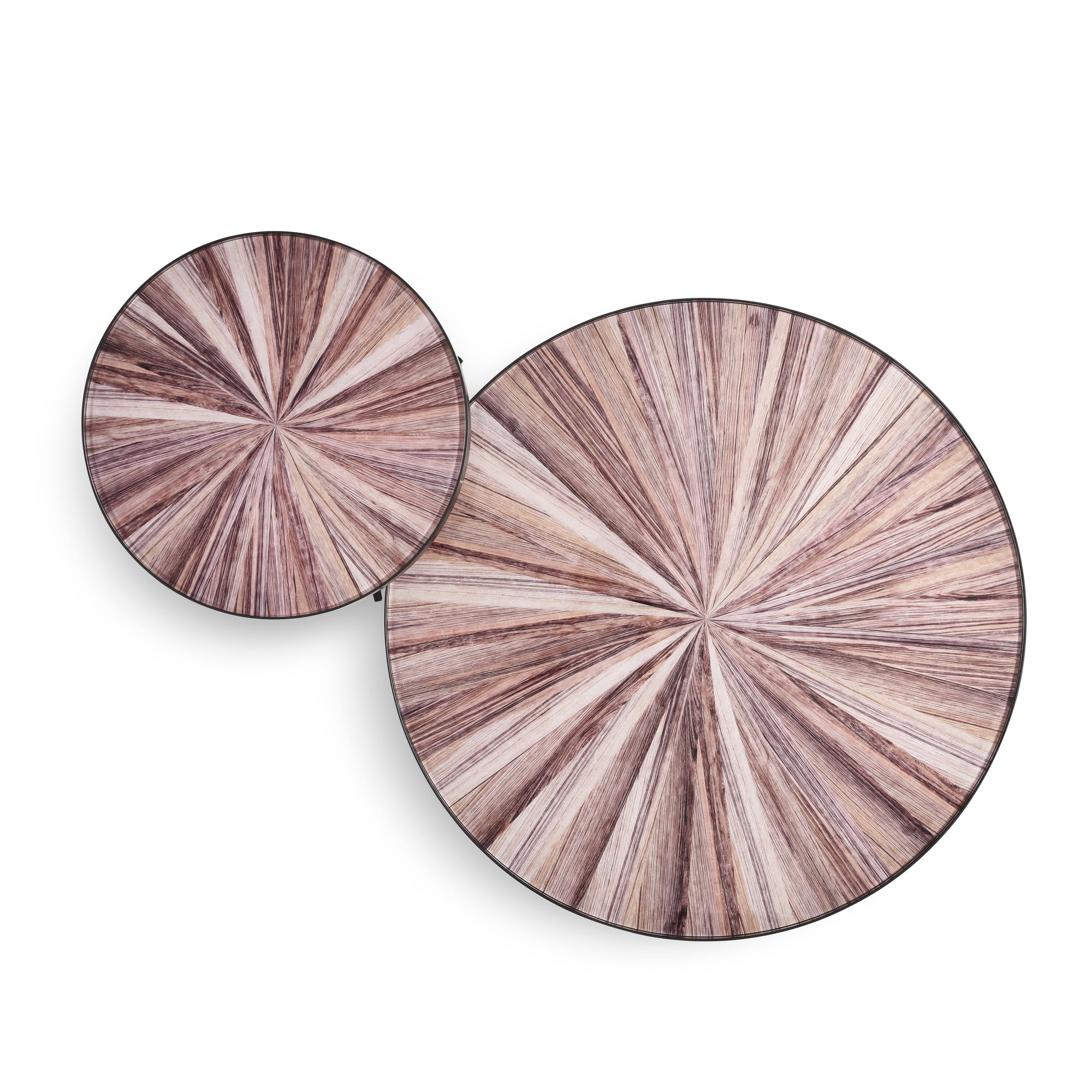 Beka Mid-Century Round Maroon Coffee Table Set with Tempered Glass Top - Set of 2