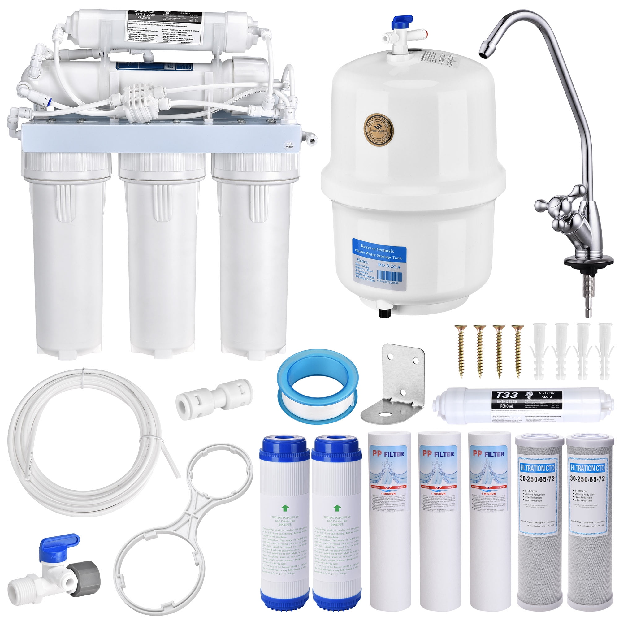 Yescom 5-Stage Home Healthy Drinking Water RO Reverse Osmosis System and Extra 8 Water Filters 100 GPD