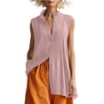 thumbnail image 2 of ClodeEU Women's Mandarin Collar Sleeveless Button Front Shirt,Casual Loose Fit Summer Tank Top Pink,Women's Plus L, 2 of 8