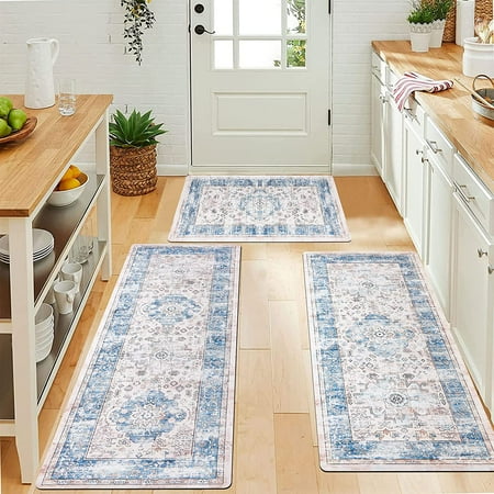 

Ileading Farmhouse Kitchen Rugs Set of 3 Boho Kitchen Mats for Floor Waterproof Kitchen Rugs and Mats Non Skid Washable Kitchen Mat Floor Carpet Runner Rugs for Kitchen Laundry Room Entryway