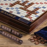 WS Game Company Scrabble Deluxe Edition with Rotating Mahogany Wooden Game Board