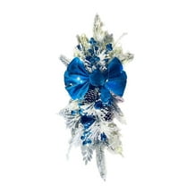 20 Inch Cordless Prelit Stairway Swag Trim Pre-Lit Christmas Teardrop Wreath for Indoor Outdoor Home Xmas Decor Blue