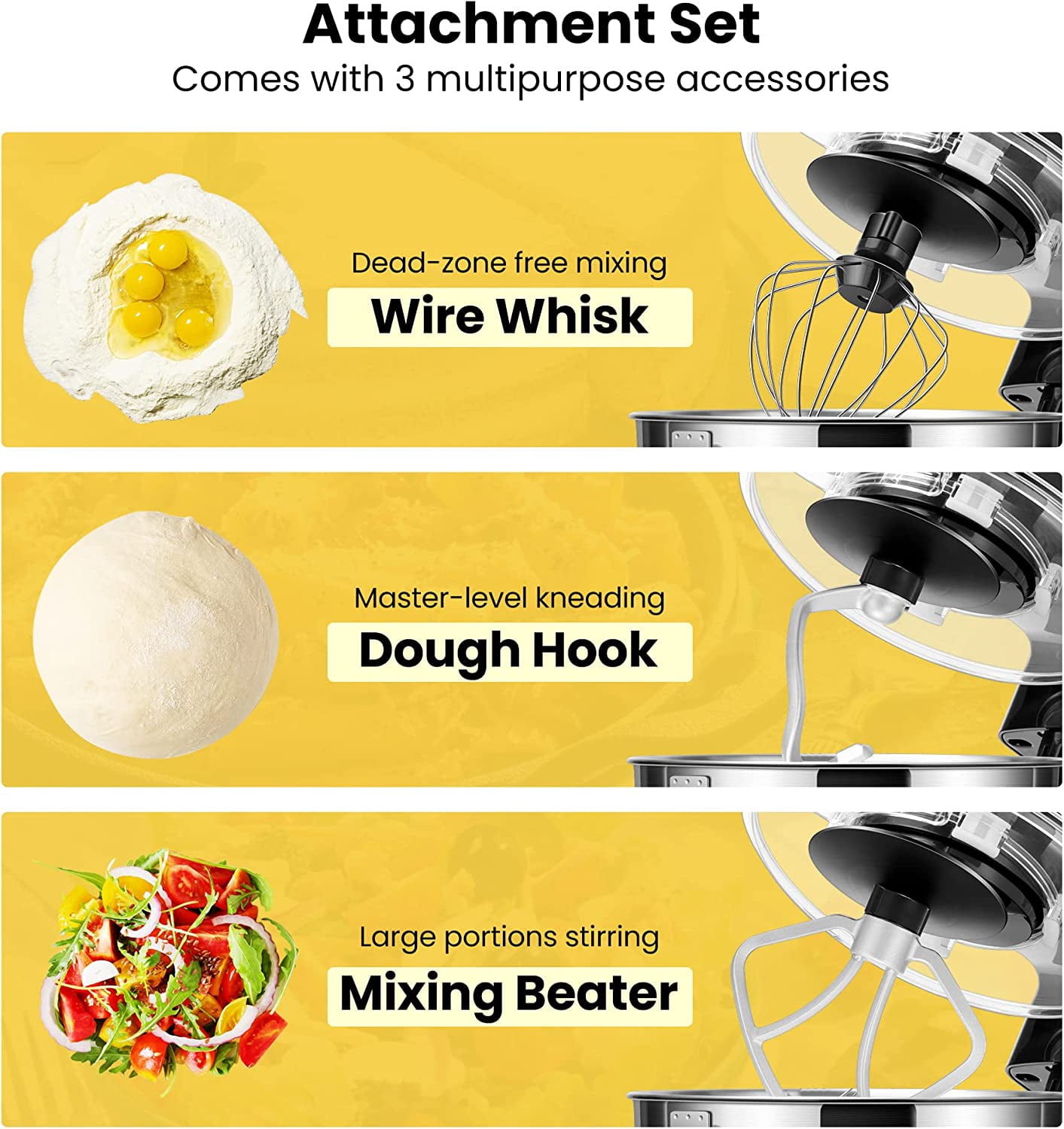 SPECSTAR Stand Mixer, 650W 10 Speed 6 Quart Tilt-Head Kitchen Electric Food Mixer with Beater, Dough Hook and Wire Whip, Black